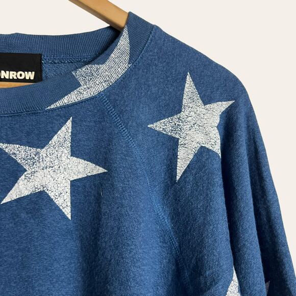 Monrow Blue Star Raglan Cropped Pullover Sweatshirt Size M - Picture 7 of 8